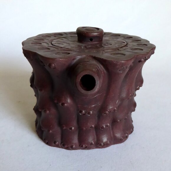 VINTAGE NEW TRADITIONAL CHINESE YIXING LIDDED BAMBOO HANDMADE PURPLE CLAY TEAPOT - Picture 4 of 11